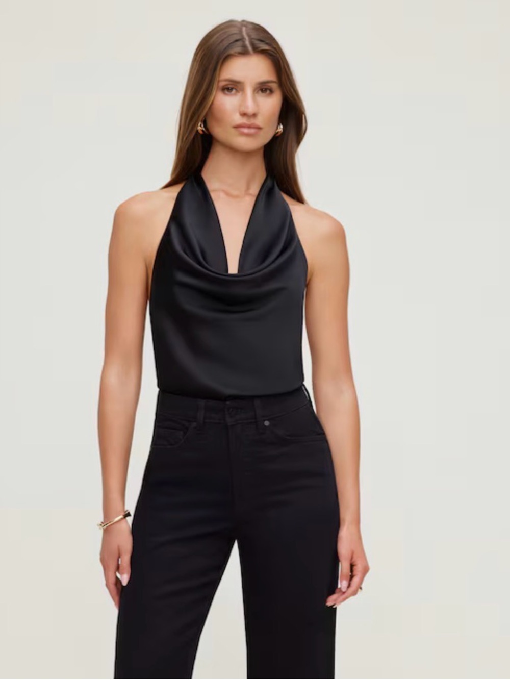 Black satin halter top